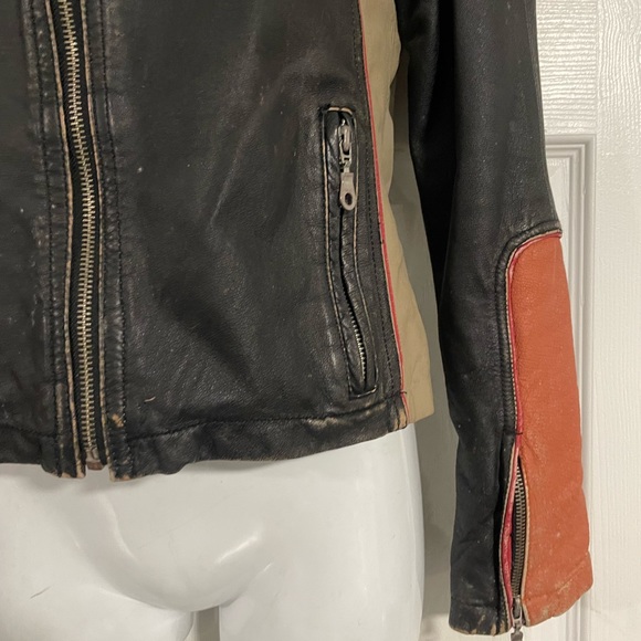 Vintage Oscar Leopold distressed leather biker jacket size XS - Picture 4 of 5